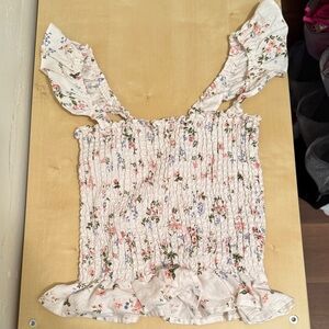 Reformation Floral Smocked Blouse - Cream and Pink